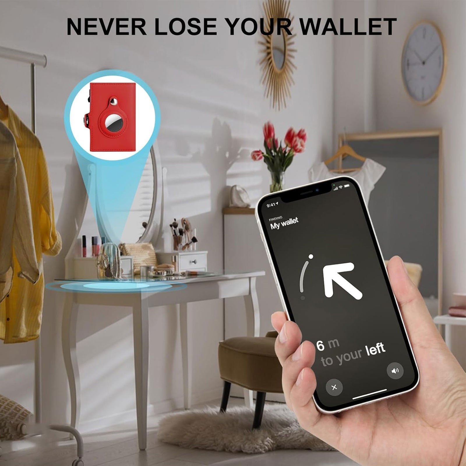 Women Wallet for Airtag, Small Pretty Wallet with Mirror for Women,Pop Up Wallet Compatible with Airtag, Tri-fold Genuine Leather Wallet Women with Mirror