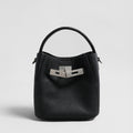 Pebbled Leather Mini Bucket Tote – Basket-Style Crossbody with Turn-Lock Hardware