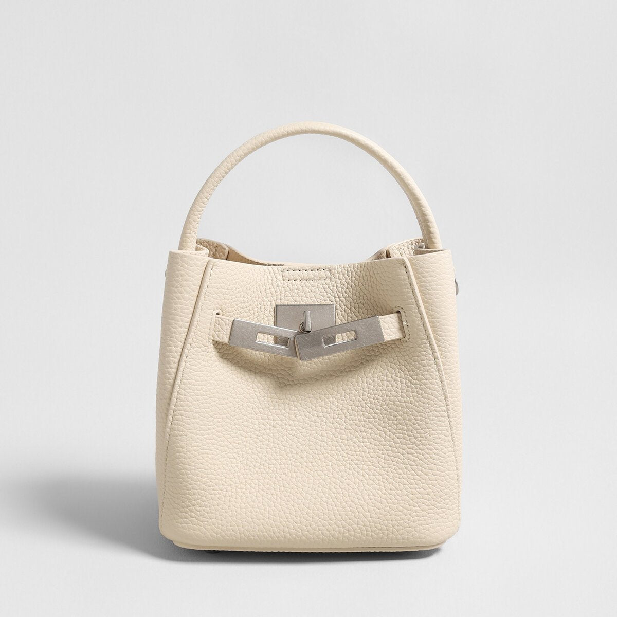 Pebbled Leather Mini Bucket Tote – Basket-Style Crossbody with Turn-Lock Hardware