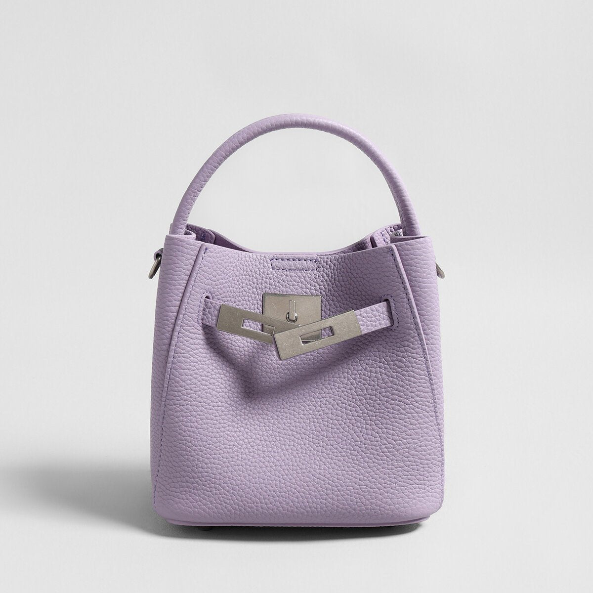 Pebbled Leather Mini Bucket Tote – Basket-Style Crossbody with Turn-Lock Hardware