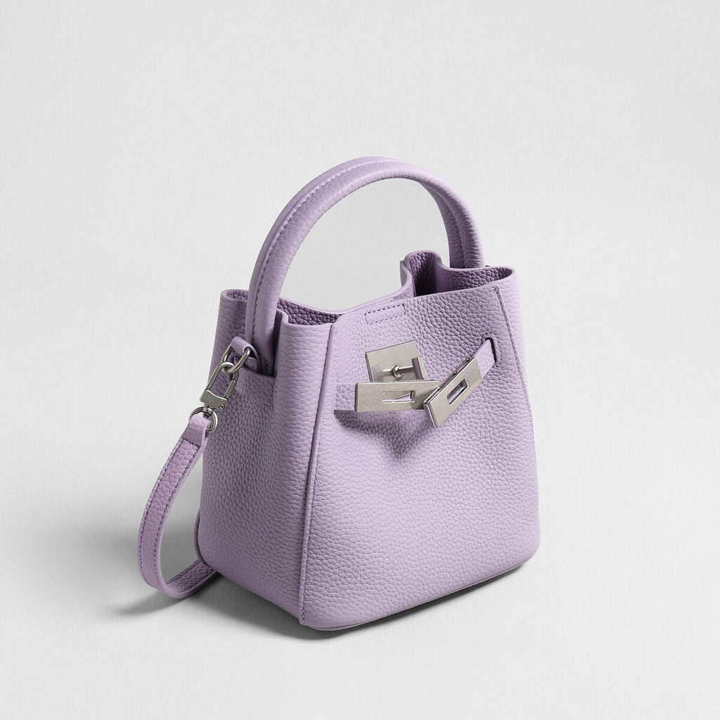 Pebbled Leather Mini Bucket Tote – Basket-Style Crossbody with Turn-Lock Hardware