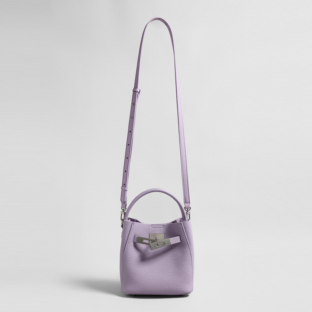 Pebbled Leather Mini Bucket Tote – Basket-Style Crossbody with Turn-Lock Hardware
