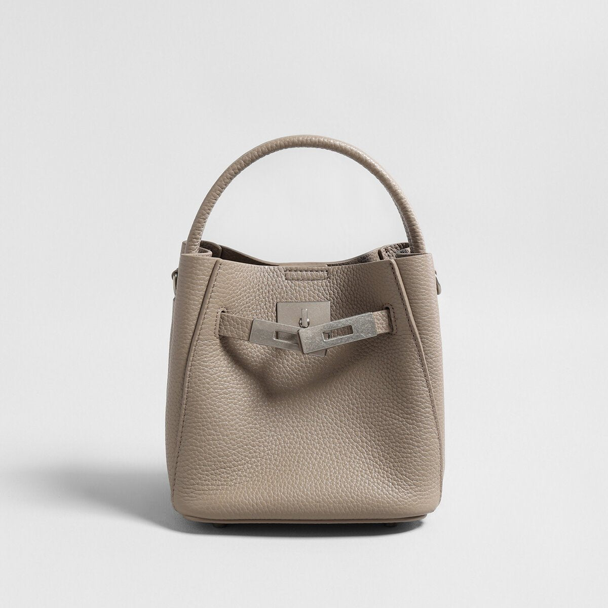 Pebbled Leather Mini Bucket Tote – Basket-Style Crossbody with Turn-Lock Hardware