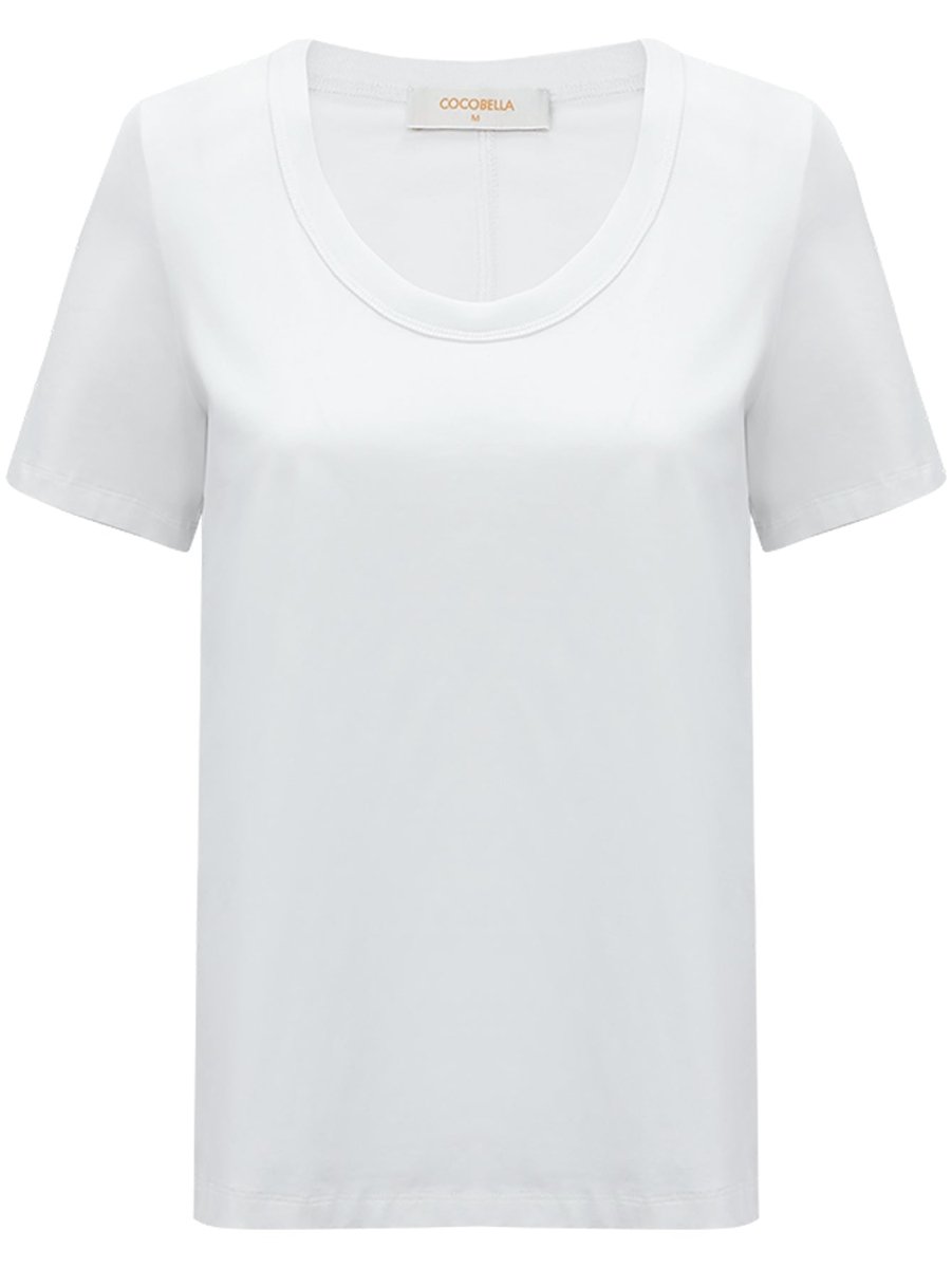 Stain-Resistant White Cotton U-Neck Short Sleeve Tee