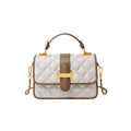 White Quilted Leather Satchel Bag with Gold Chain Strap